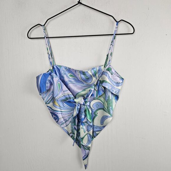 Princess Polly Ishan Satin Bandana Tank Top 4 Blue Green Mod Swirl - Picture 4 of 7